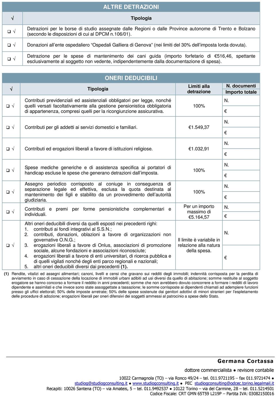 Detrazione per le spese di mantenimento dei cani guida (importo forfetario di 516,46, spettante esclusivamente al soggetto non vedente, indipendentemente dalla documentazione di spesa).