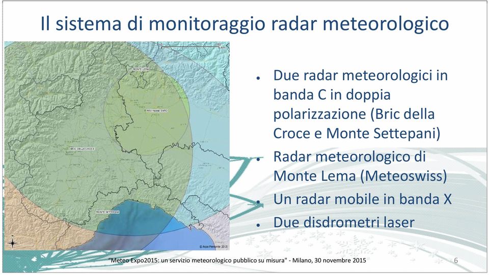 di Monte Lema (Meteoswiss) Un radar mobile in banda X Due disdrometri laser Meteo