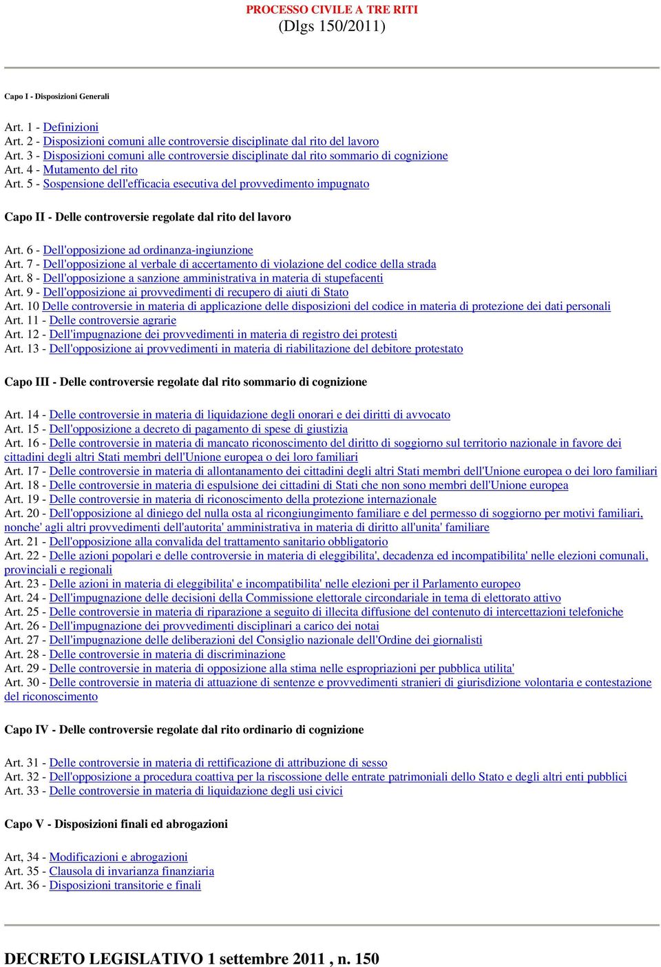 5 - Sospensione dell'efficacia esecutiva del provvedimento impugnato Capo II - Delle controversie regolate dal rito del lavoro Art. 6 - Dell'opposizione ad ordinanza-ingiunzione Art.