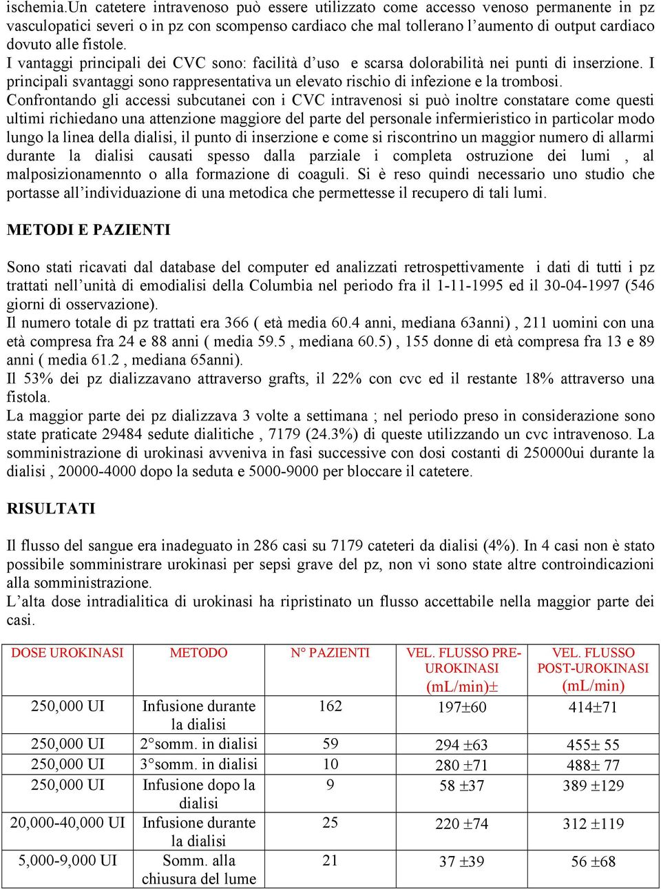 fistole. I vantaggi principali dei CVC sono: facilità d uso e scarsa dolorabilità nei punti di inserzione. I principali svantaggi sono rappresentativa un elevato rischio di infezione e la trombosi.