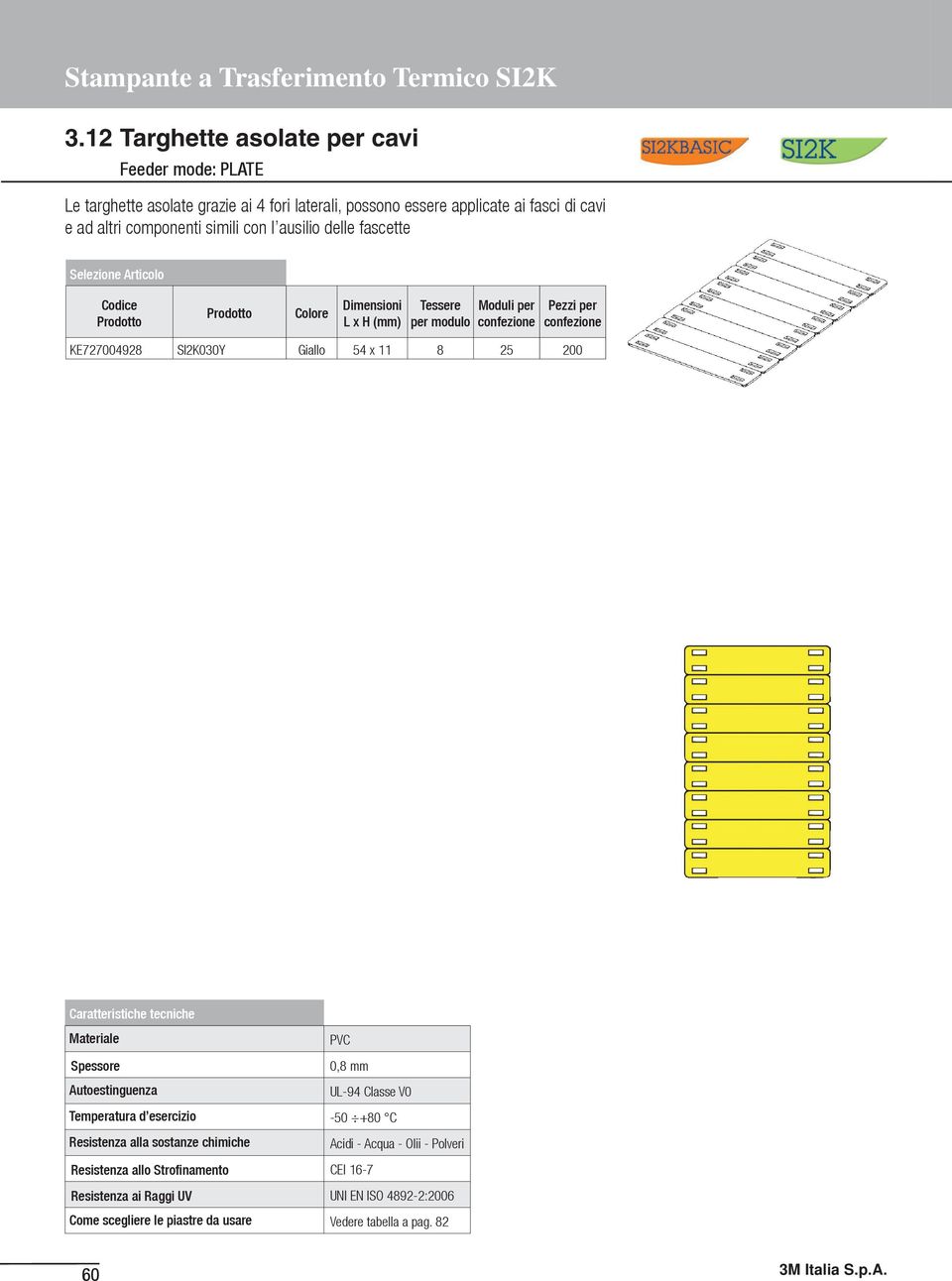 l ausilio delle fascette elezione Articolo Colore L x H (mm) Tessere per modulo Moduli per KE727004928 I2K030Y Giallo 54 x 11 8 25 200 Caratteristiche tecniche Materiale