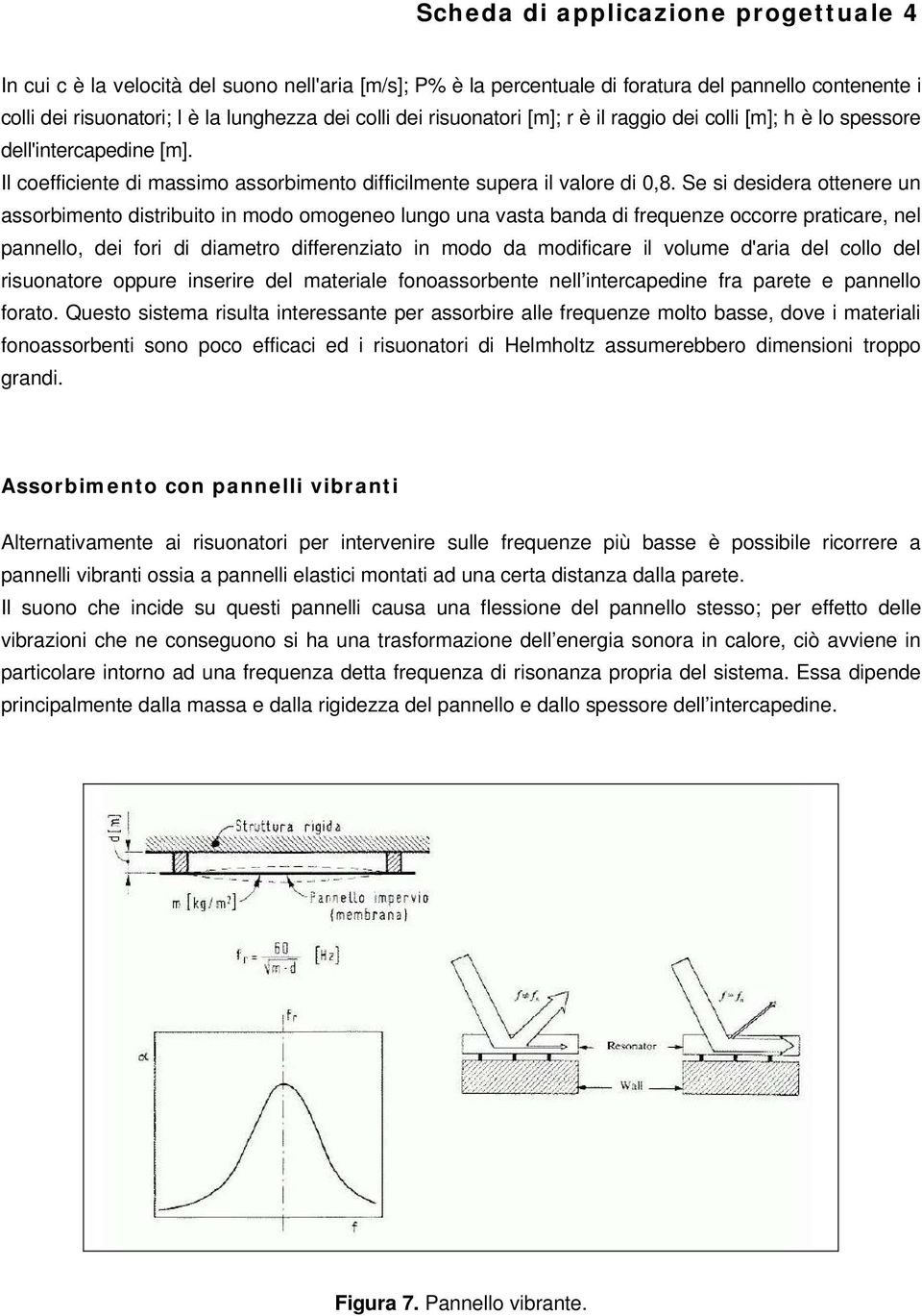 Se si desidera ottenere un assorbimento distribuito in modo omogeneo lungo una vasta banda di frequenze occorre praticare, nel pannello, dei fori di diametro differenziato in modo da modificare il