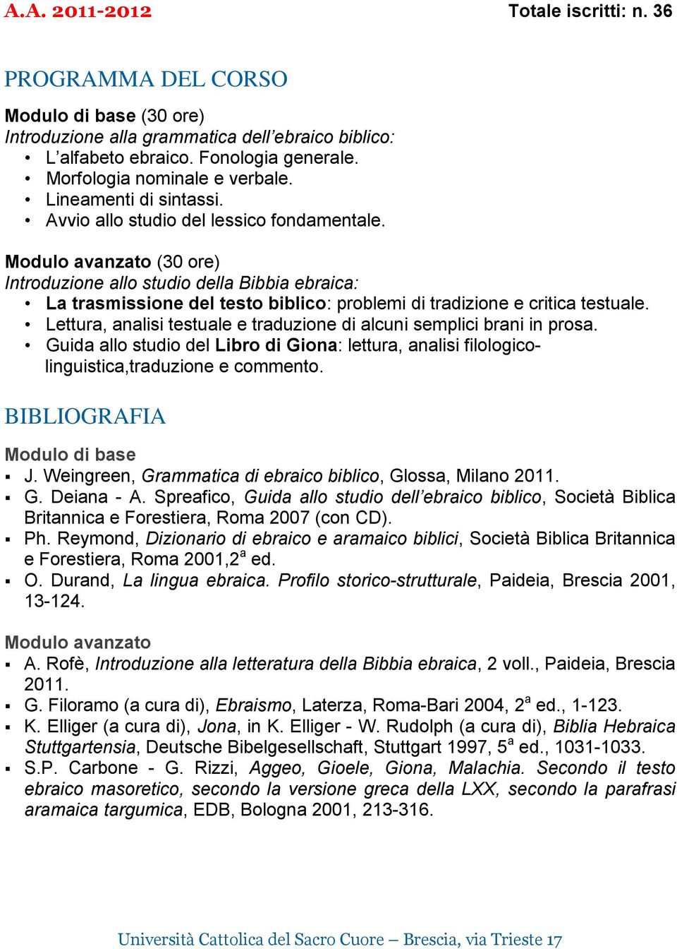 Profilo storico-strutturale, Paideia, Brescia 2001, 13-124. A. Rofè, Introduzione alla letteratura della Bibbia ebraica, 2 voll., Paideia, Brescia 2011. K. Elliger (a cura di), Jona, in K.