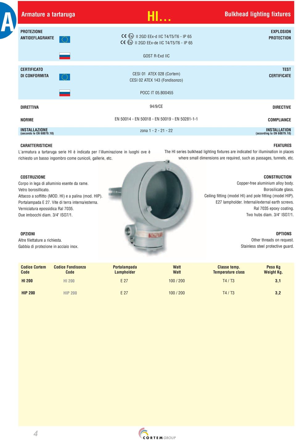 The HI series bulkhead lighting fixtures are indicated for illumination in places where small dimensions are required, such as passages, tunnels, etc. Corpo in lega di alluminio esente da rame.