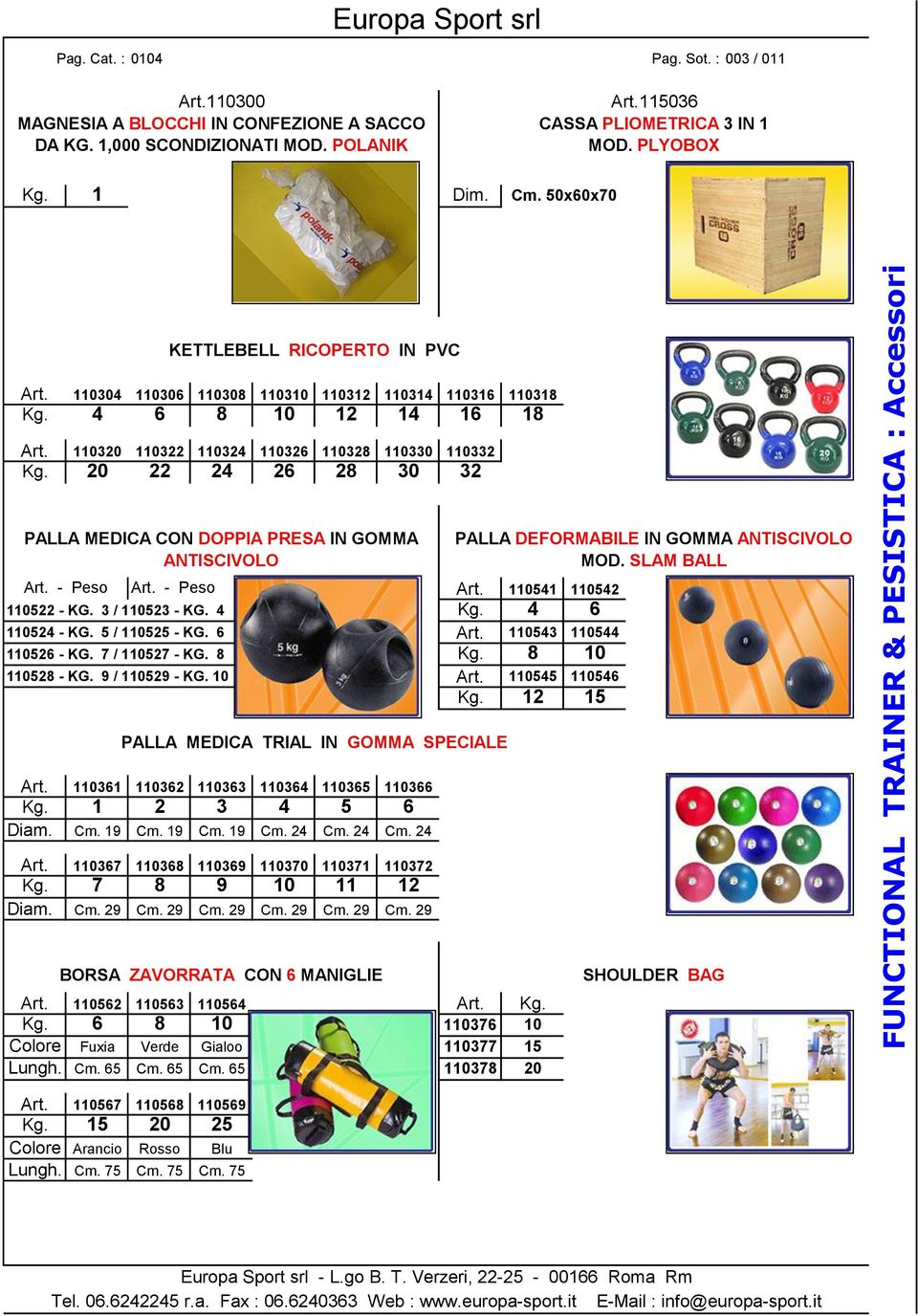 20 22 24 26 28 30 32 PALLA MEDICA CON DOPPIA PRESA IN GOMMA ANTISCIVOLO Art. - Peso Art. - Peso Art. 110541 110542 110522 - KG. 3 / 110523 - KG. 4 Kg. 4 6 110524 - KG. 5 / 110525 - KG. 6 Art.