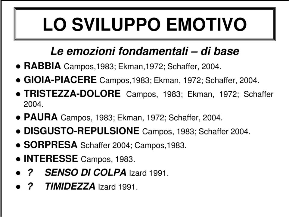 TRISTEZZA-DOLORE Campos, 1983; Ekman, 1972; Schaffer 2004.