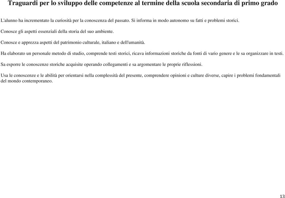 Ha elaborato un personale metodo di studio, comprende testi storici, ricava informazioni storiche da fonti di vario genere e le sa organizzare in testi.