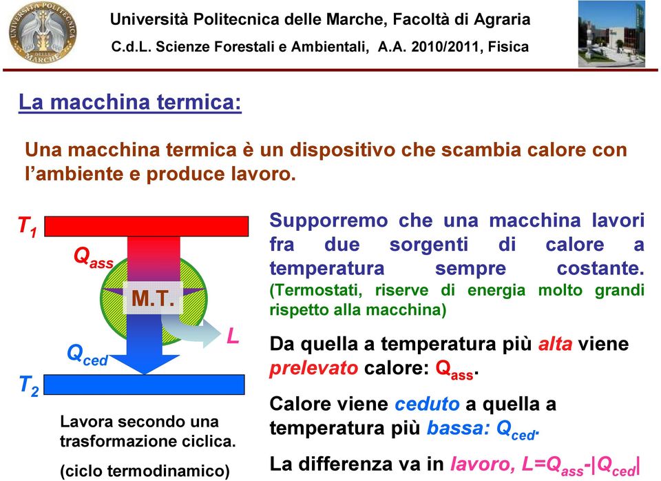 (ciclo termodinamico) Supporremo che una macchina lavori fra due sorgenti di calore a temperatura sempre costante.