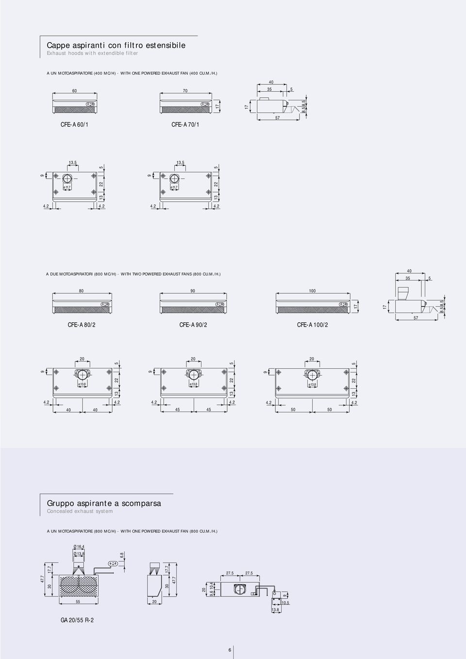 M./H.) 7 4 4 0 0 Gruppo aspirante a scomparsa Concealed exhaust system A UN MOTOASPIRATORE (800 MC/H) - WITH ONE POWERED EXHAUST FAN