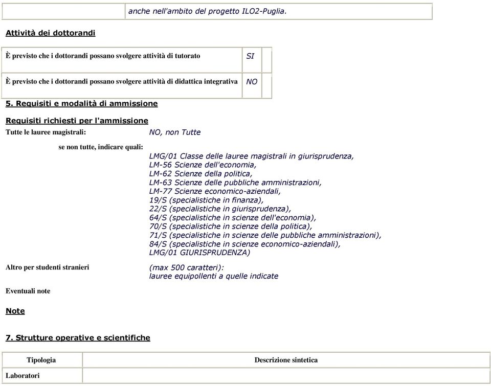 Requisiti e modalità di ammissione Requisiti richiesti per l'ammissione Tutte le lauree magistrali: NO, non Tutte Altro per studenti stranieri se non tutte, indicare quali: LMG/01 Classe delle lauree