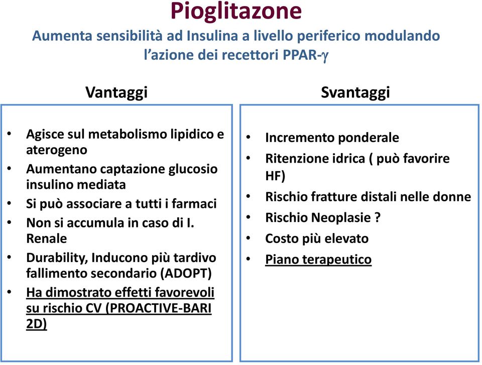 I. Renale Durability, Inducono più tardivo fallimento secondario (ADOPT) Ha dimostrato effetti favorevoli su rischio CV (PROACTIVE-BARI 2D)