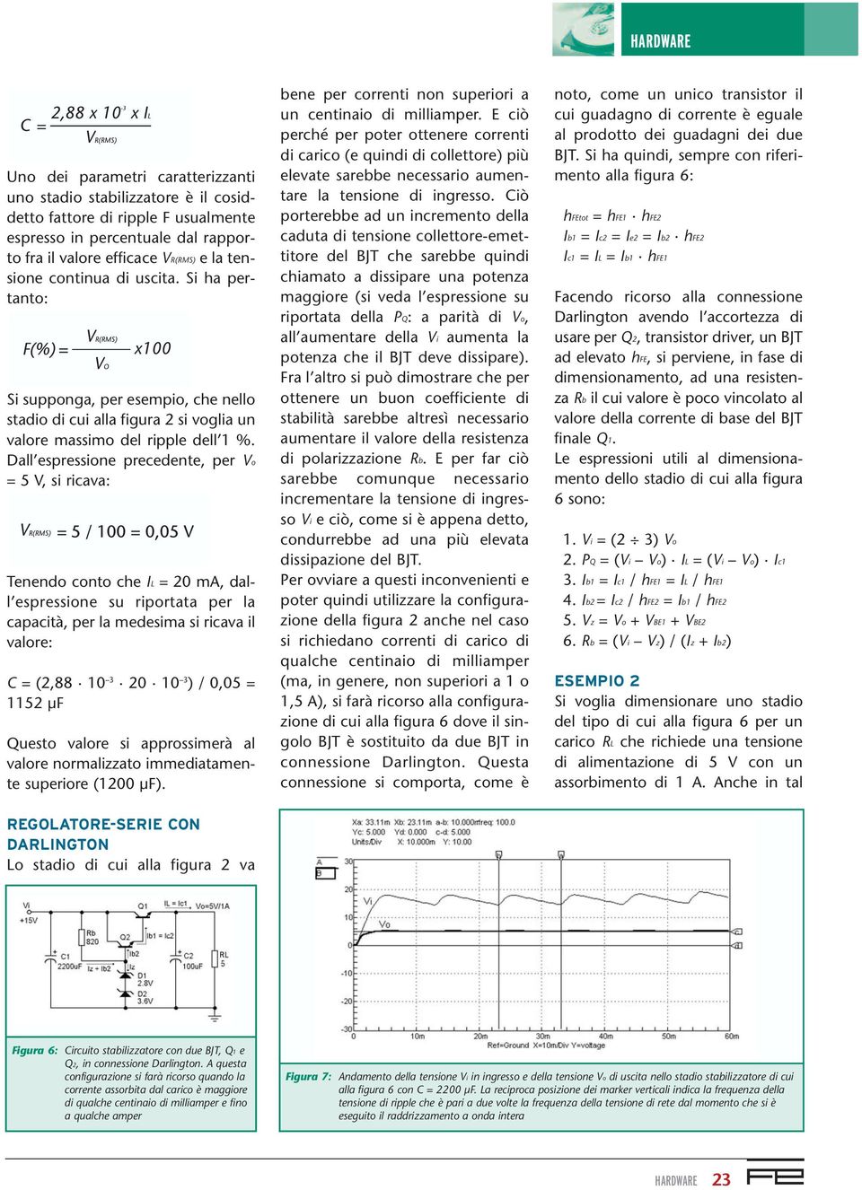 Dall espressione precedente, per Vo = 5 V, si ricava: Tenendo conto che IL = 20 ma, dall espressione su riportata per la capacità, per la medesima si ricava il valore: C = (2,88 10 3 20 10 3 ) / 0,05