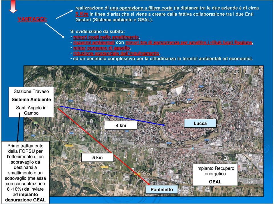 Si evidenziano da subito: minori costi nello smaltimento, risparmi ambientali con minori km di percorrenza per smaltire i rifiuti fuori Regione, minor consumo di gasolio, riduzione sostanziale dell