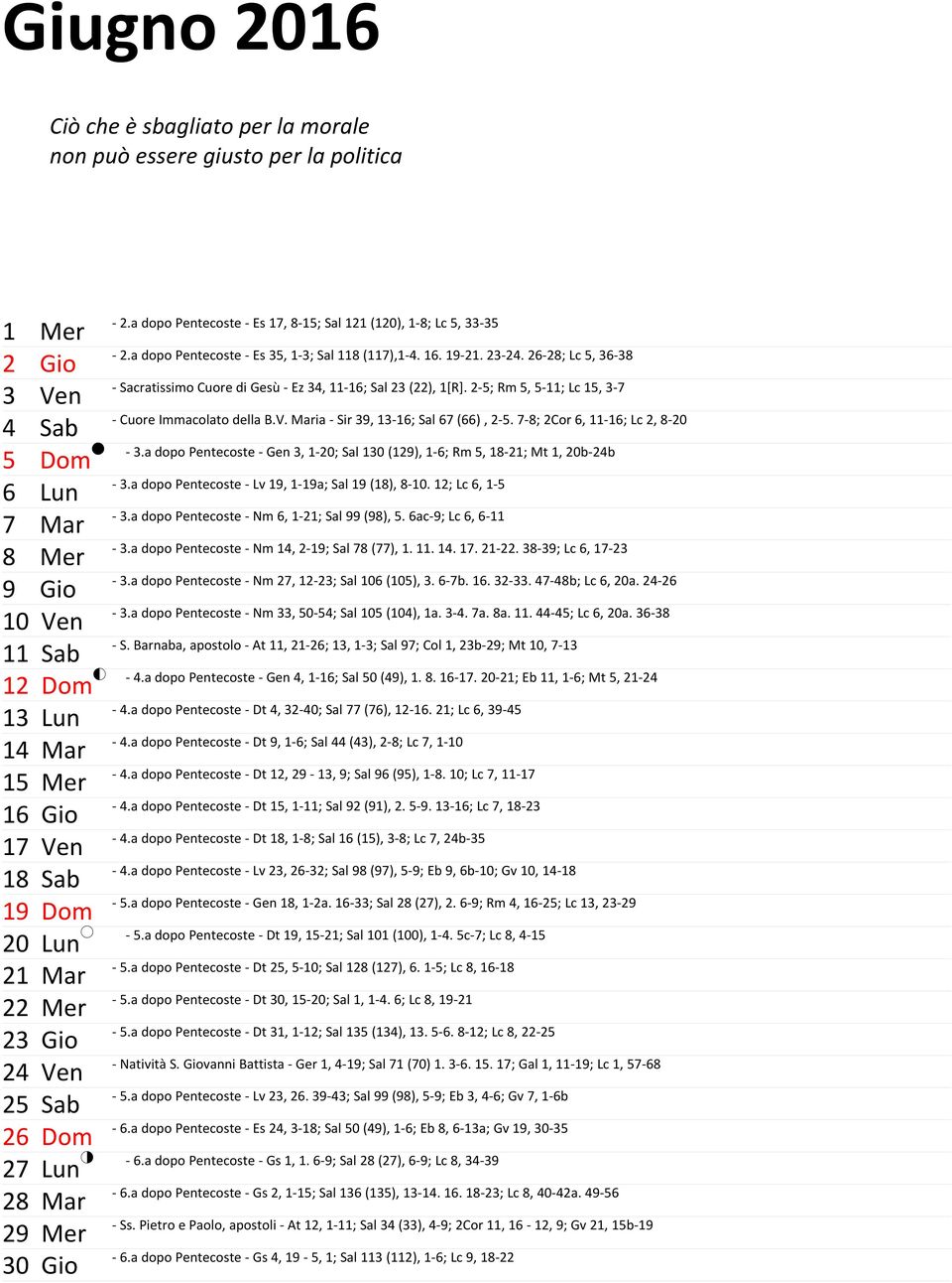 a dopo Pentecoste - Es 35, 1-3; Sal 118 (117),1-4. 16. 19-21. 23-24. 26-28; Lc 5, 36-38 - Sacratissimo Cuore di Gesù - Ez 34, 11-16; Sal 23 (22), 1[R].