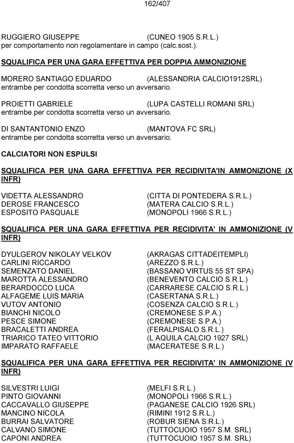 PROIETTI GABRIELE entrambe per condotta scorretta verso un avversario. DI SANTANTONIO ENZO entrambe per condotta scorretta verso un avversario.