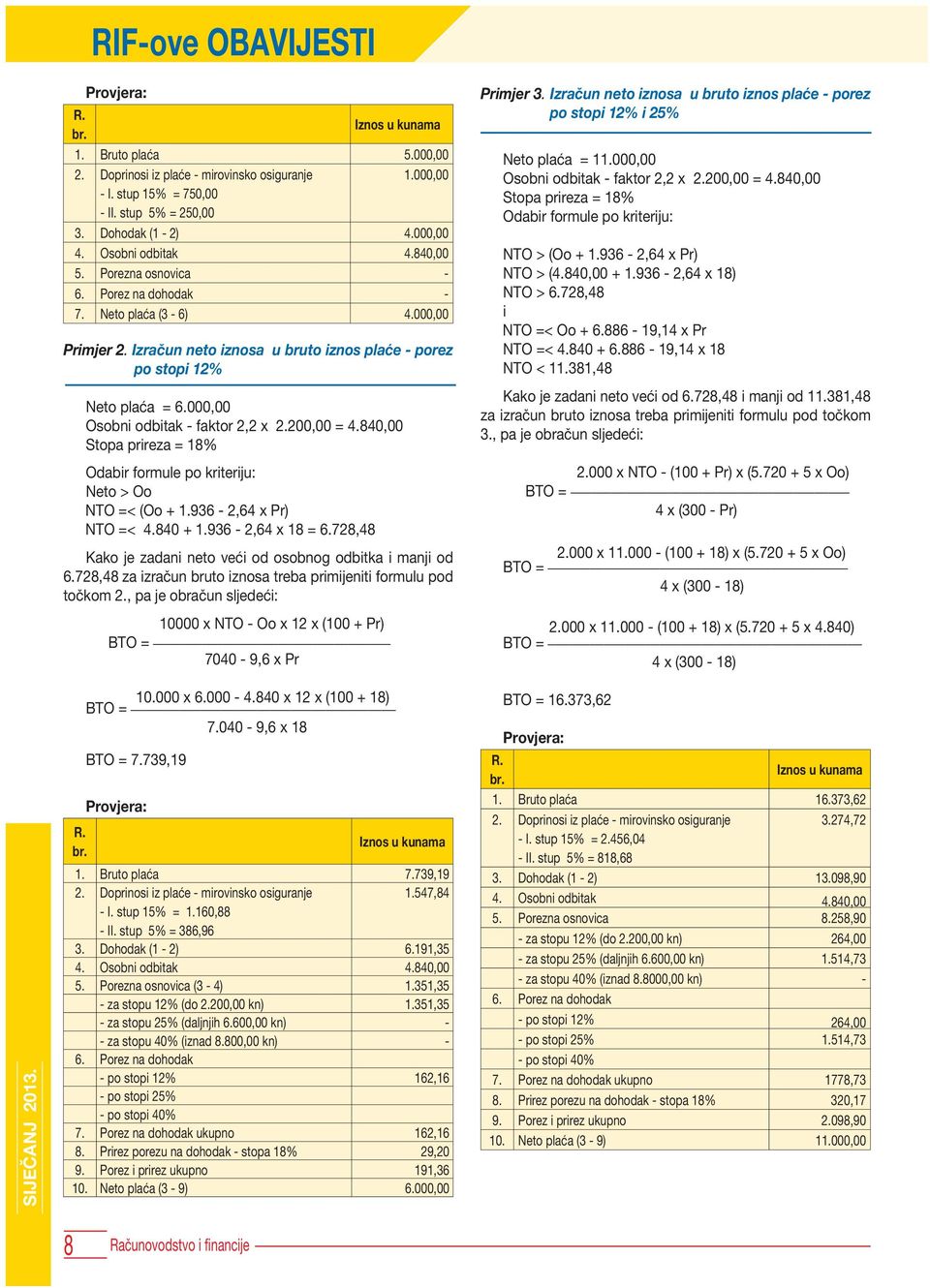 000,00 Osobni odbitak - faktor 2,2 x 2.200,00 = 4.840,00 Stopa prireza = 18% Odabir formule po kriteriju: Neto > Oo NTO =< (Oo + 1.936-2,64 x Pr) NTO =< 4.840 + 1.936-2,64 x 18 = 6.