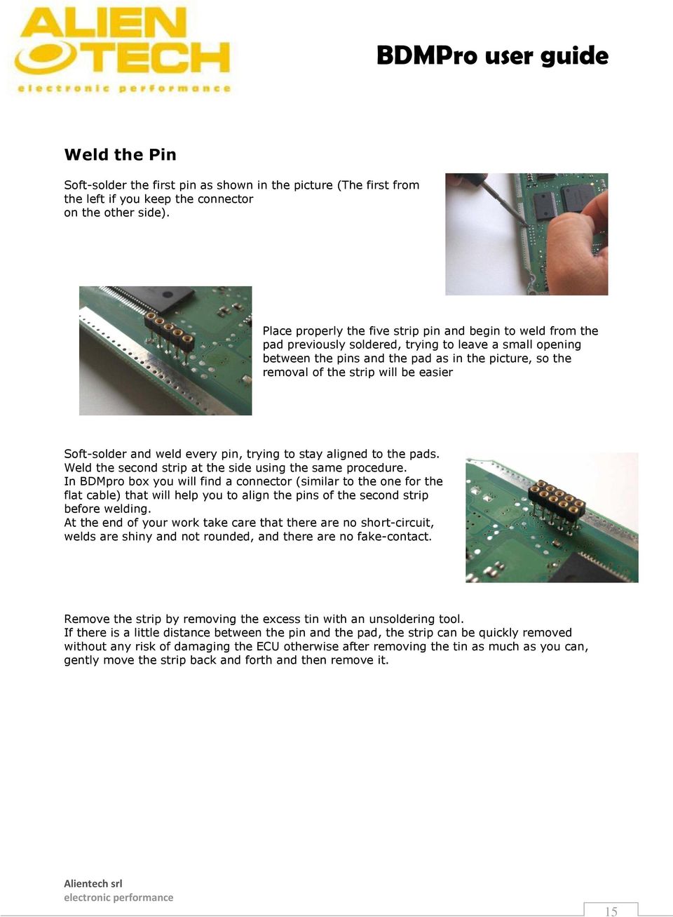 be easier Soft-solder and weld every pin, trying to stay aligned to the pads. Weld the second strip at the side using the same procedure.