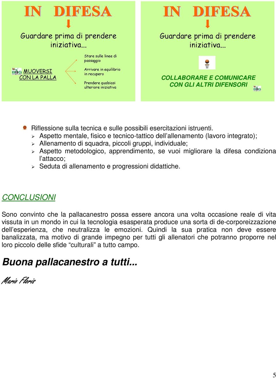 Aspetto mentale, fisico e tecnico-tattico dell allenamento (lavoro integrato); Allenamento di squadra, piccoli gruppi, individuale; Aspetto metodologico, apprendimento, se vuoi migliorare la difesa