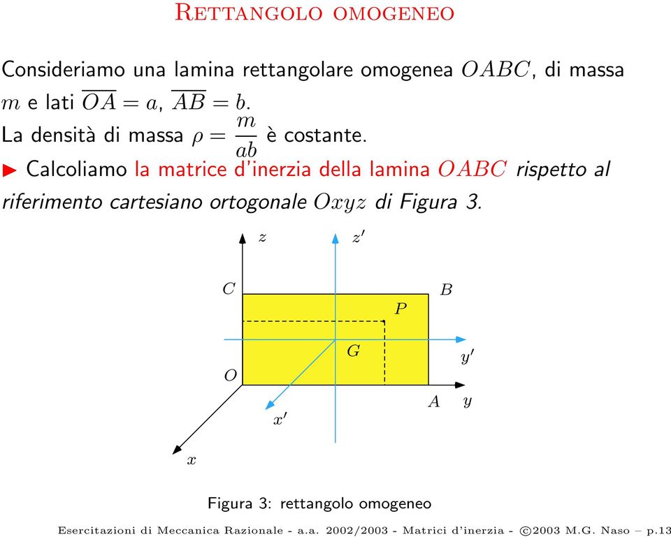 Calcoliamo la matrice d inerzia della lamina OABC rispetto al PSfrag replacements riferimento cartesiano