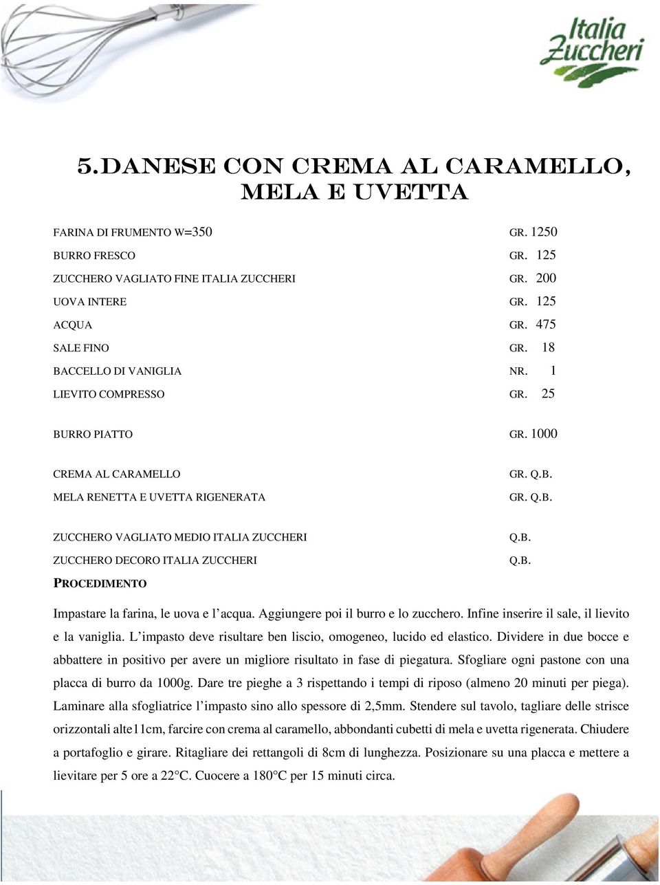 B. Q.B. PROCEDIMENTO Impastare la farina, le uova e l acqua. Aggiungere poi il burro e lo zucchero. Infine inserire il sale, il lievito e la vaniglia.