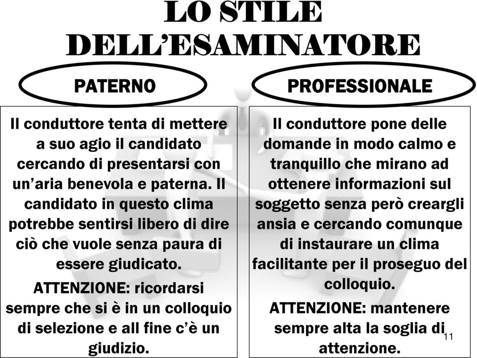 ATTENZIONE: ricordarsi sempre che si è in un colloquio di selezione e all fine c è un giudizio.