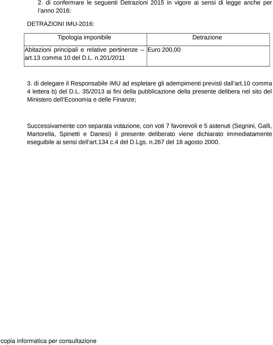 n.201/2011 Euro 200,00 3. di delegare il Responsabile IMU ad espletare gli adempimenti previsti dall art.10 comma 4 lettera b) del D.L.