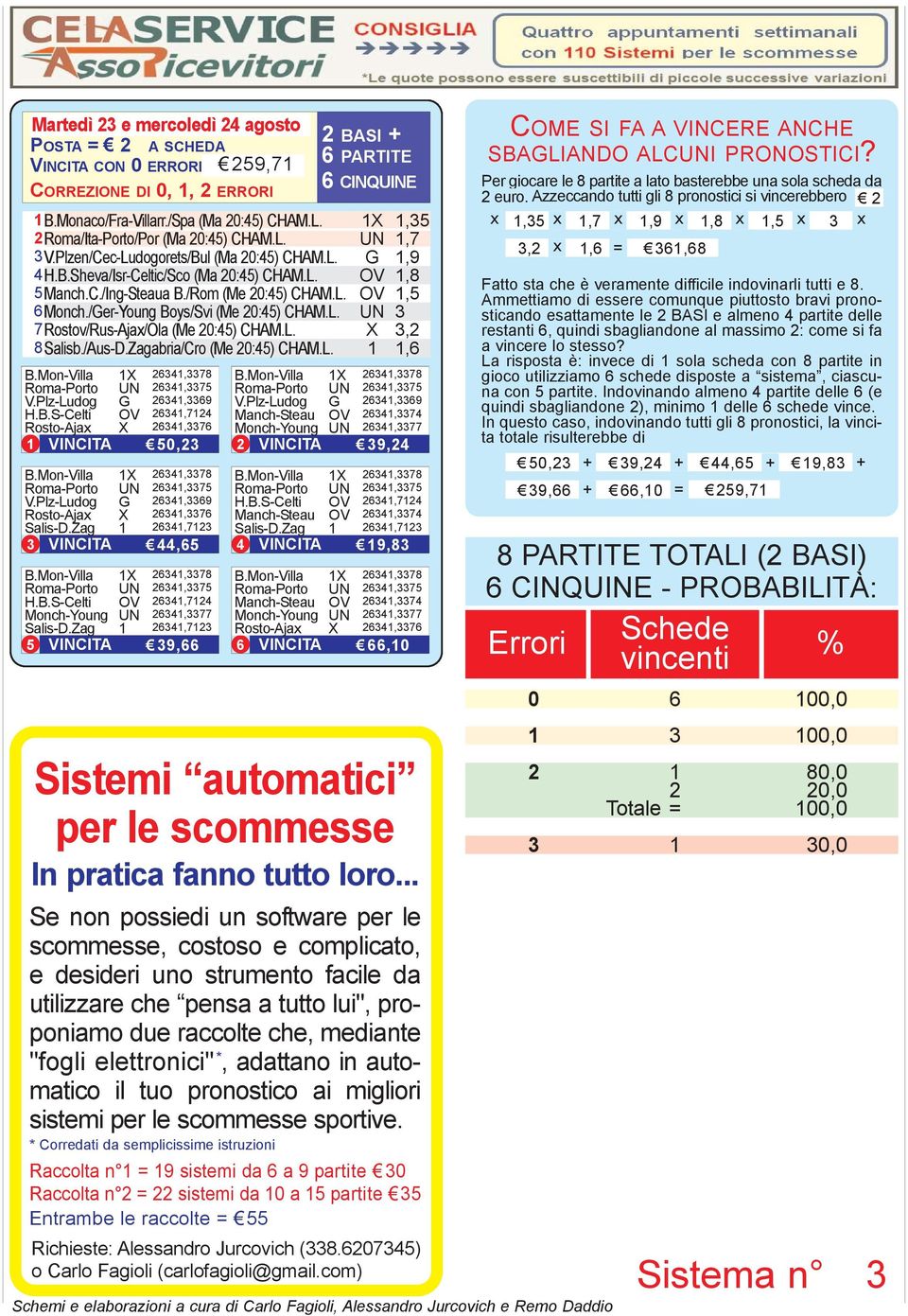 L. 8Salisb./AusD.Zagabria/Cro (Me 0:45) CHAM.L. BASI + 6 PARTITE 6 CINQUINE X X,35,7,9,8,5 3 3,,6 B.MonVilla ENOAROMAX X634,3378 3,5 B.MonVilla X RomaPorto INTERBARI 634,3375,98 RomaPorto V.