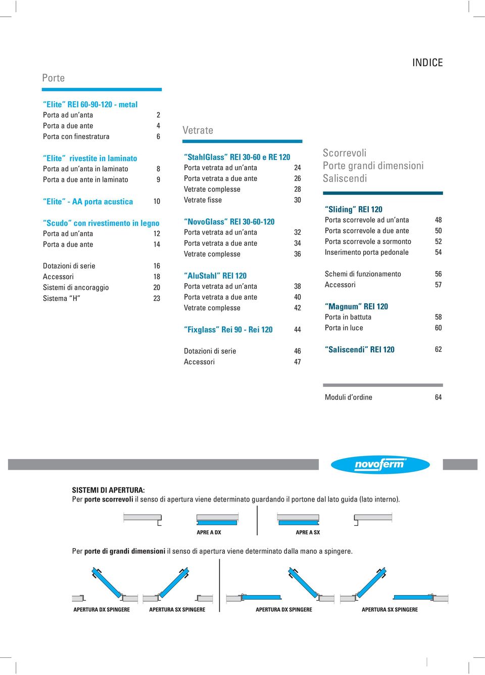 RE 120 Porta vetrata ad un anta 24 Porta vetrata a due ante 26 Vetrate complesse 28 Vetrate fisse 30 NovoGlass REI 30-60-120 Porta vetrata ad un anta 32 Porta vetrata a due ante 34 Vetrate complesse