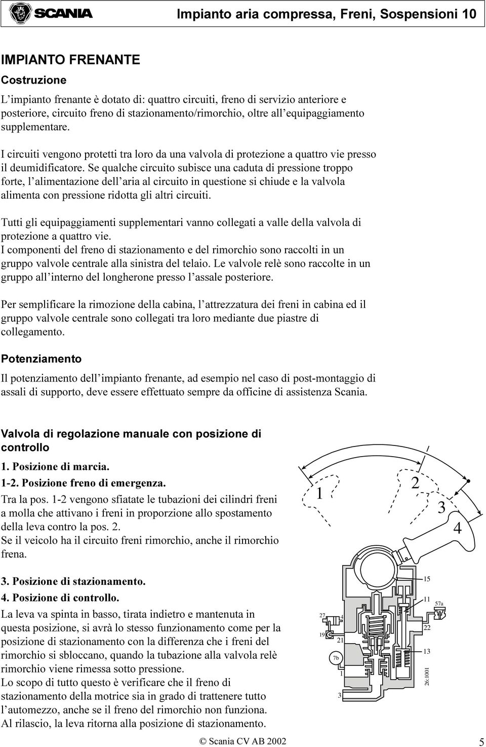 Se qualche circuito subisce una caduta di pressione troppo forte, l alimentazione dell aria al circuito in questione si chiude e la valvola alimenta con pressione ridotta gli altri circuiti.