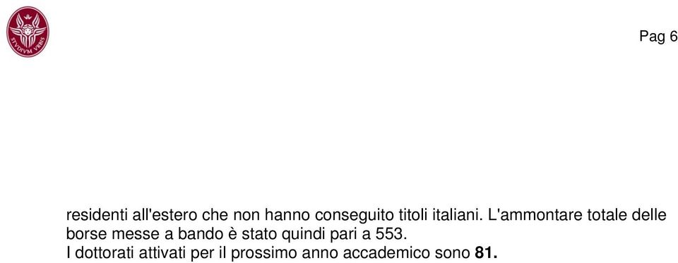 L'ammontare totale delle borse messe a bando è