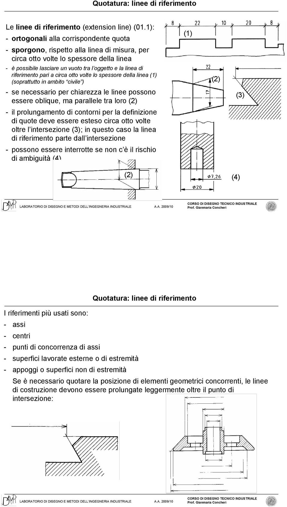 riferimento pari a circa otto volte lo spessore della linea (1) (soprattutto in ambito civile ) - se necessario per chiarezza le linee possono essere oblique, ma parallele tra loro (2) - il