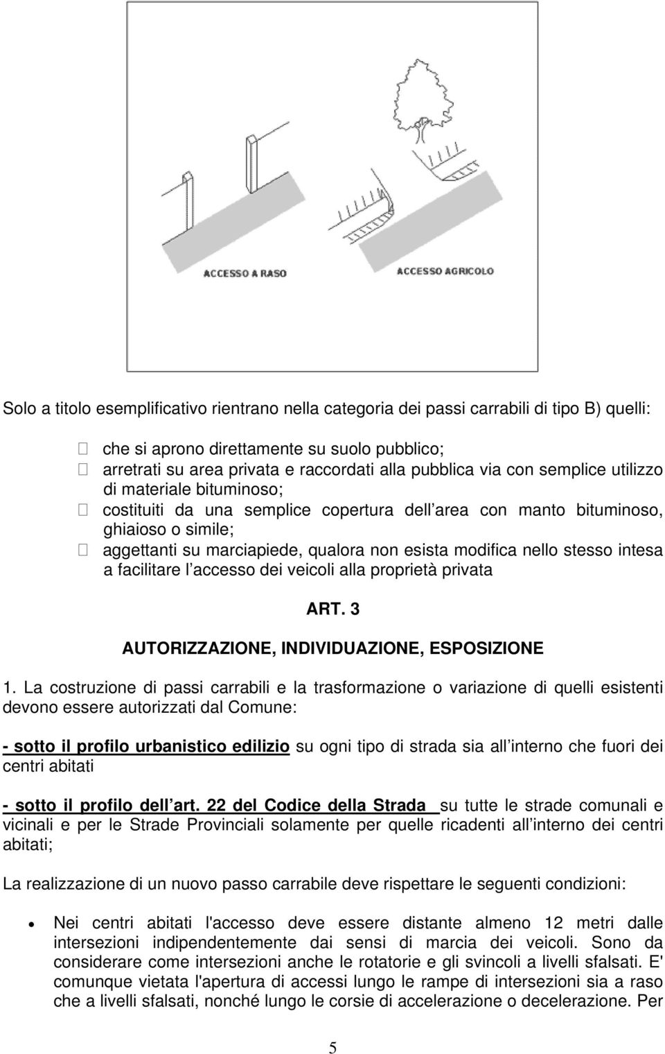 stesso intesa a facilitare l accesso dei veicoli alla proprietà privata ART. 3 AUTORIZZAZIONE, INDIVIDUAZIONE, ESPOSIZIONE 1.