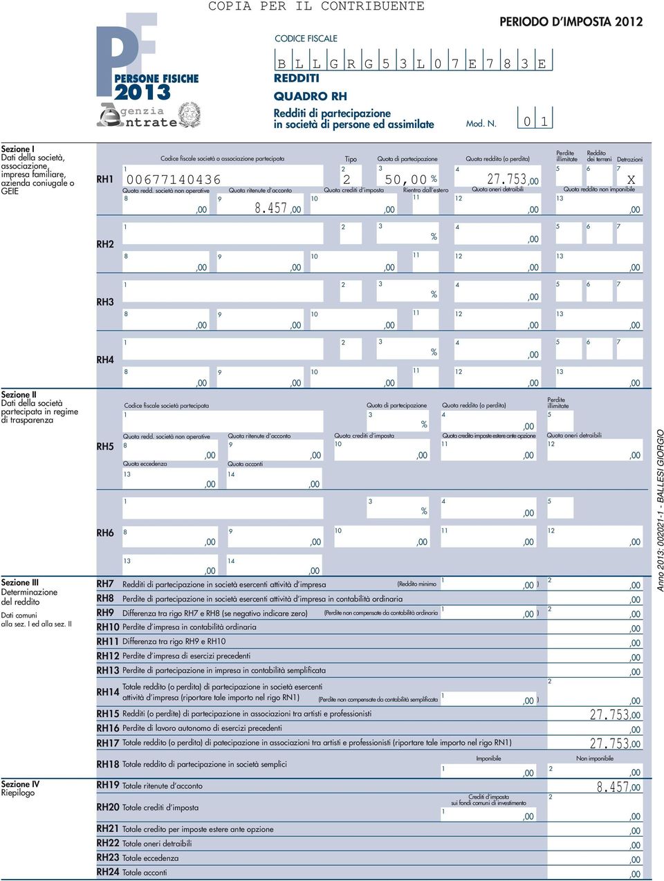 illimitate Reddito dei terreni Detrazioni 000 0 %. X Quota redd.