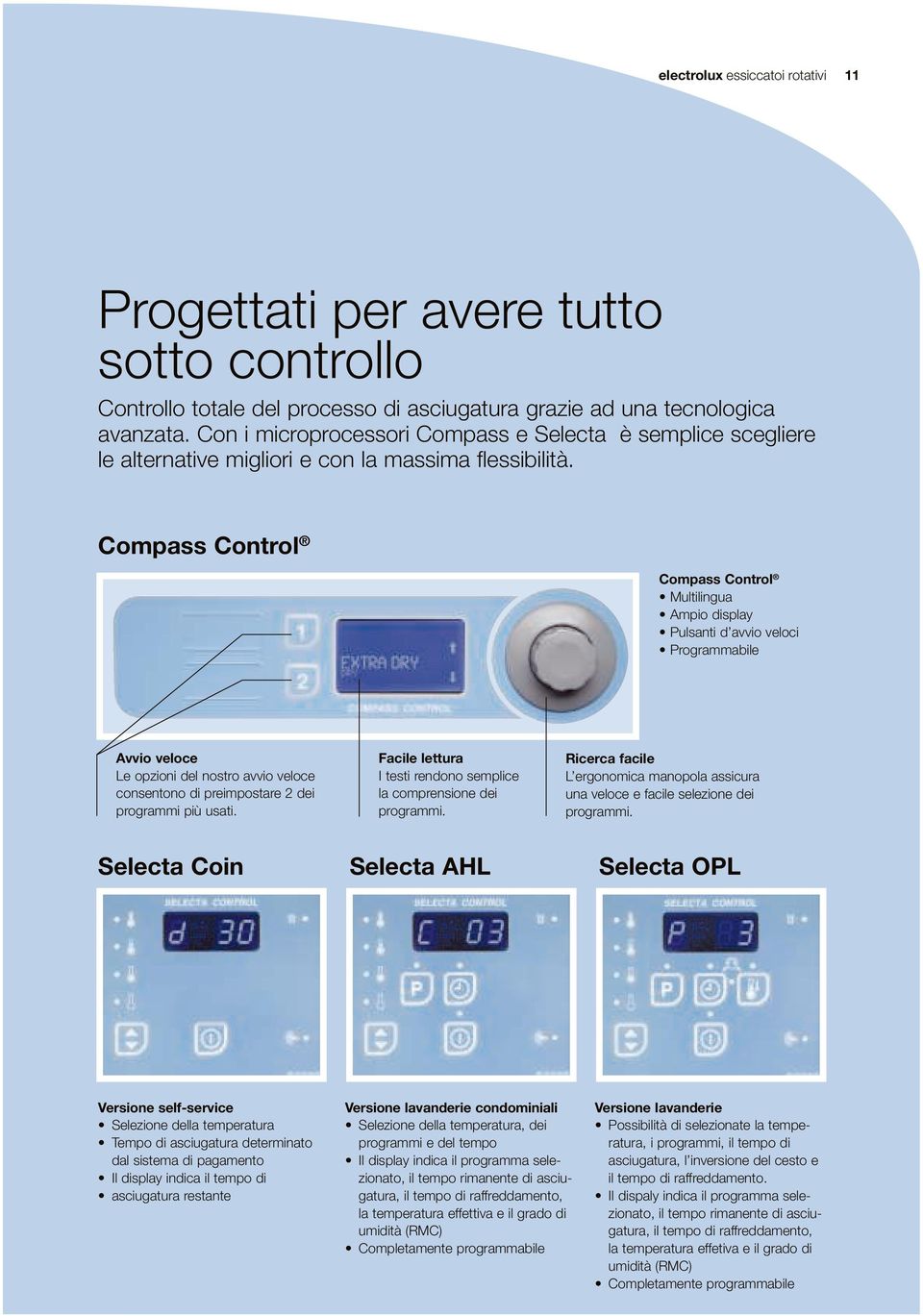 Compass Control Compass Control Multilingua Ampio display Pulsanti d avvio veloci Programmabile Avvio veloce Le opzioni del nostro avvio veloce consentono di preimpostare 2 dei programmi più usati.