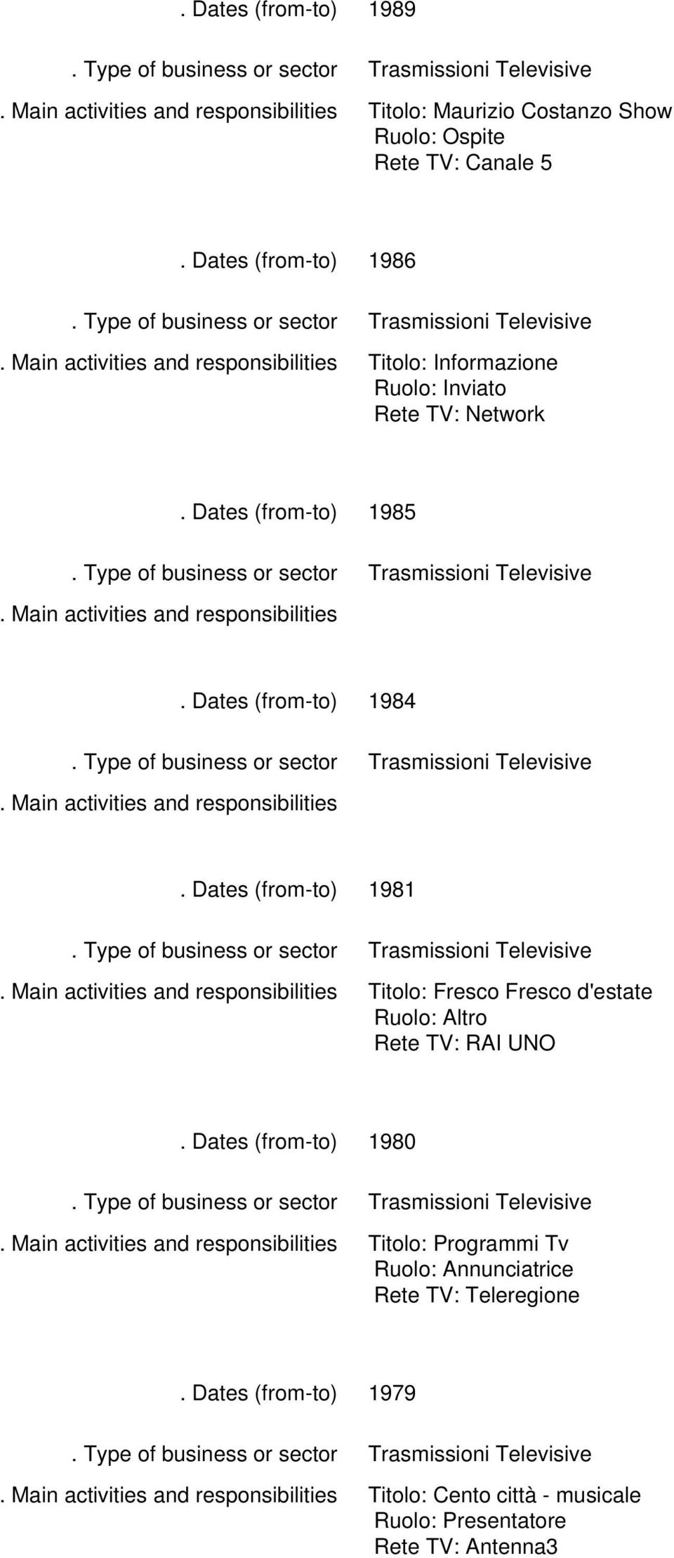 Fresco d'estate Ruolo: Altro Rete TV: RAI UNO 1980 Titolo: Programmi Tv Ruolo: