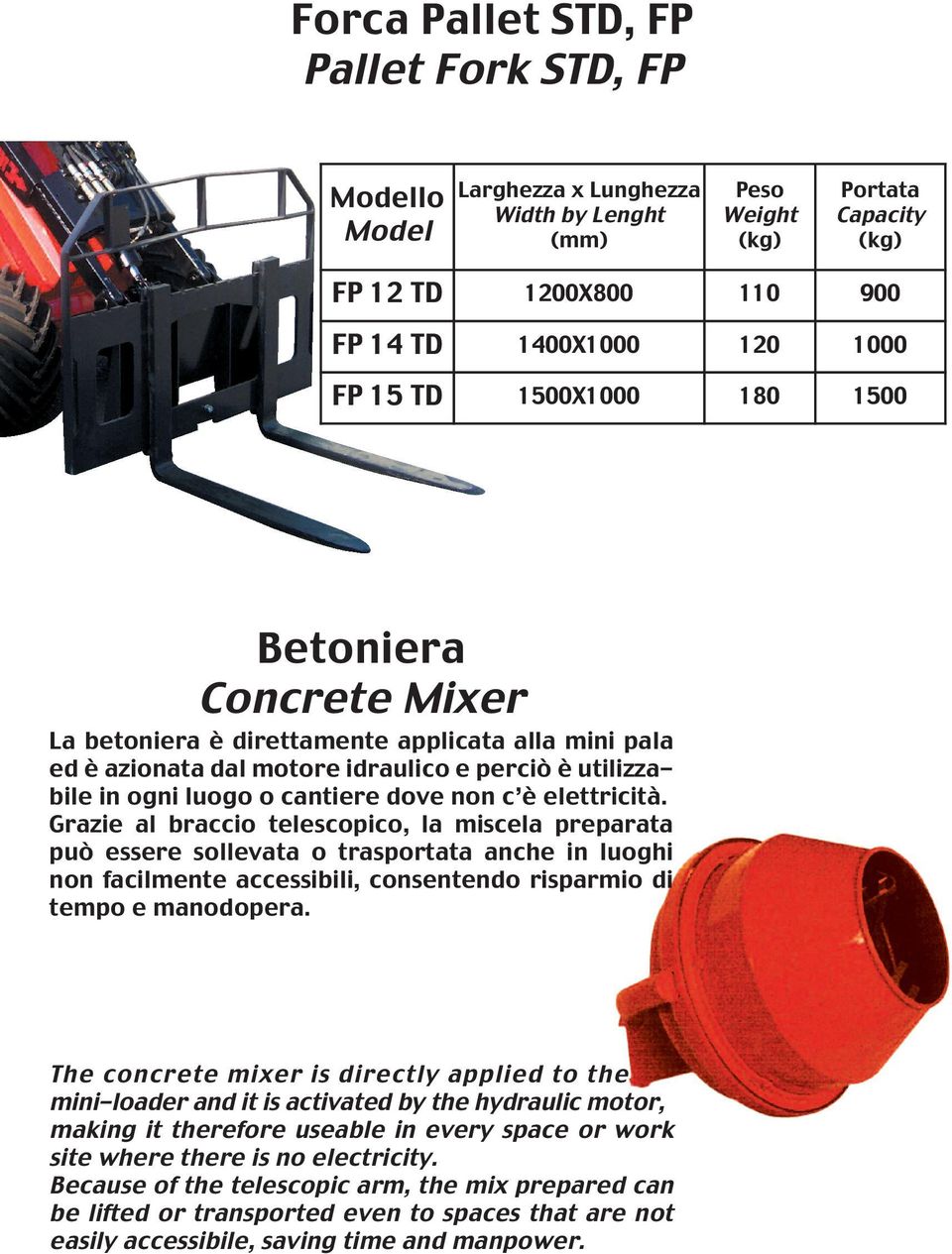 Grazie al braccio telescopico, la miscela preparata può essere sollevata o trasportata anche in luoghi non facilmente accessibili, consentendo risparmio di tempo e manodopera.