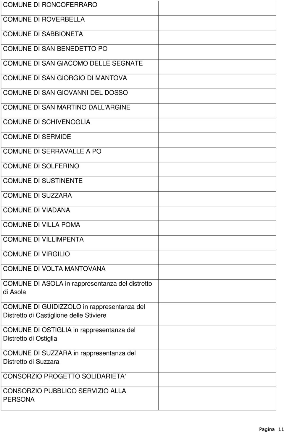 COMUNE DI VILLIMPENTA COMUNE DI VIRGILIO COMUNE DI VOLTA MANTOVANA COMUNE DI ASOLA in rappresentanza del distretto di Asola COMUNE DI GUIDIZZOLO in rappresentanza del Distretto di Castiglione delle