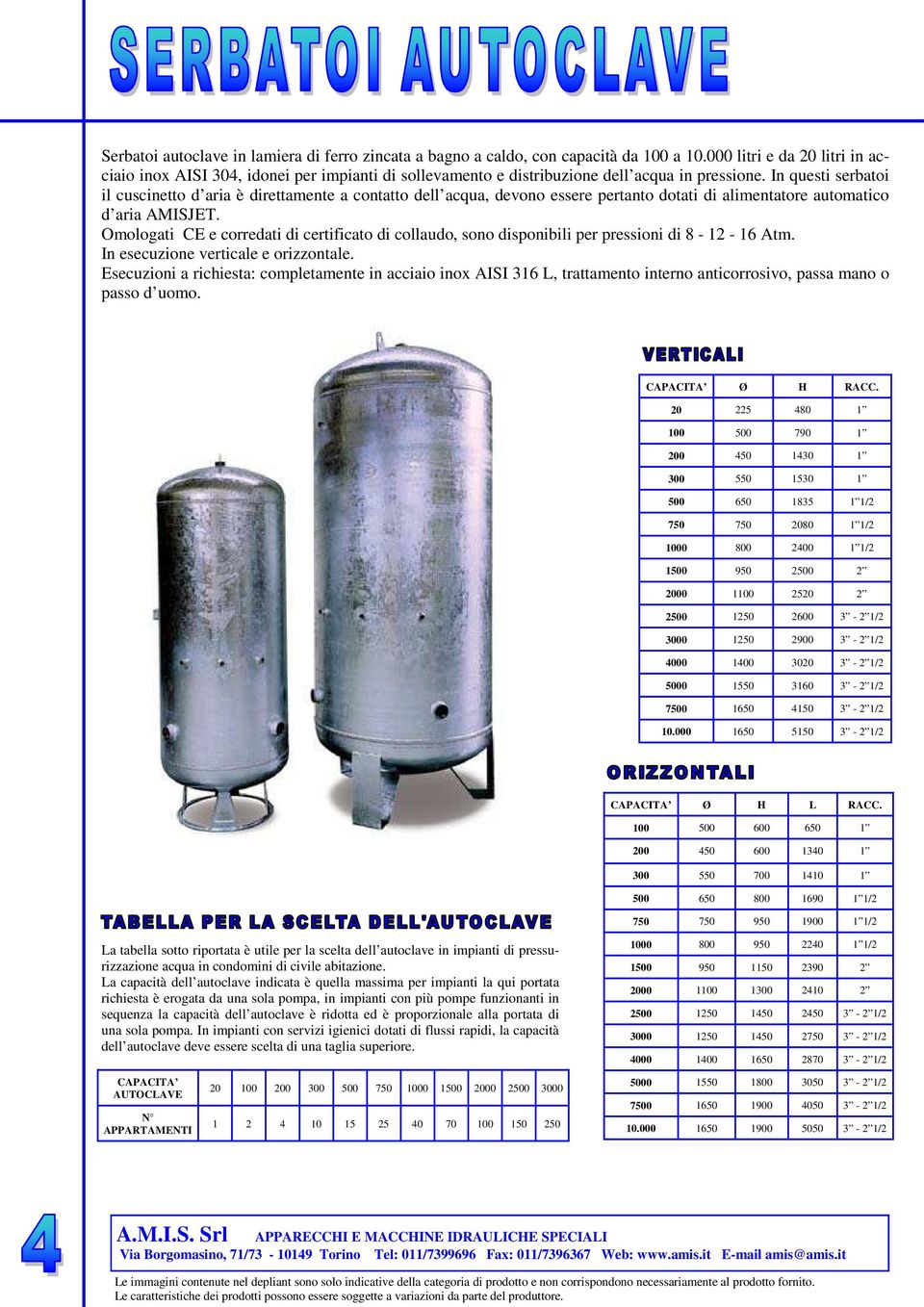 In questi serbatoi il cuscinetto d aria è direttamente a contatto dell acqua, devono essere pertanto dotati di alimentatore automatico d aria AMISJET.