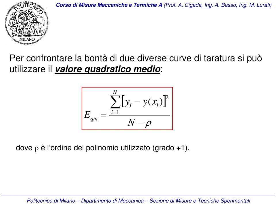 medio: E qm = N i= 1 [ y y( x )] i N ρ i 2 dove