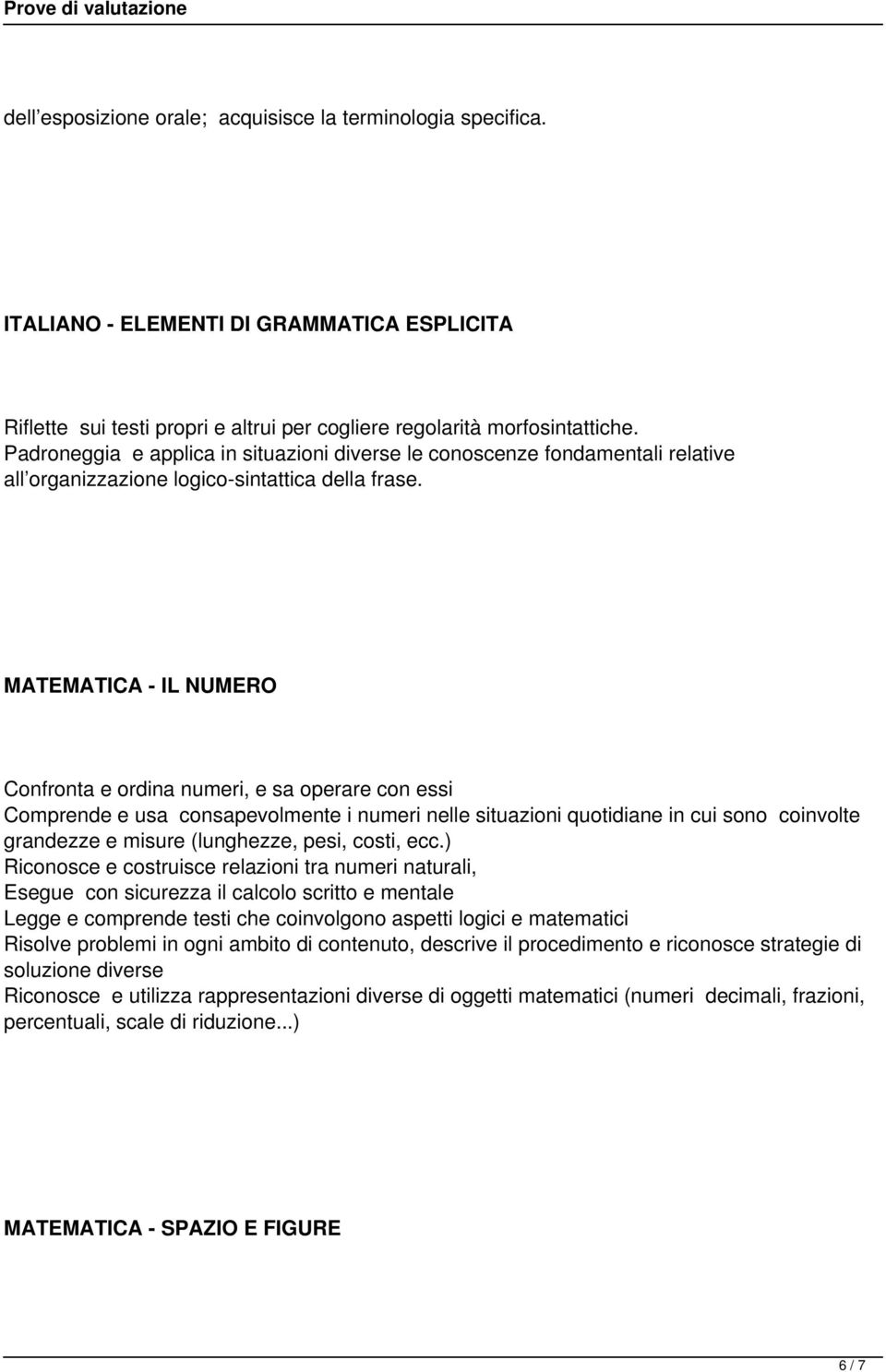 MATEMATICA - IL NUMERO Confronta e ordina numeri, e sa operare con essi Comprende e usa consapevolmente i numeri nelle situazioni quotidiane in cui sono coinvolte grandezze e misure (lunghezze, pesi,