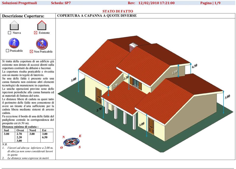 La copertura risulta praticabile e rivestita con un manto in tegole di laterizio.