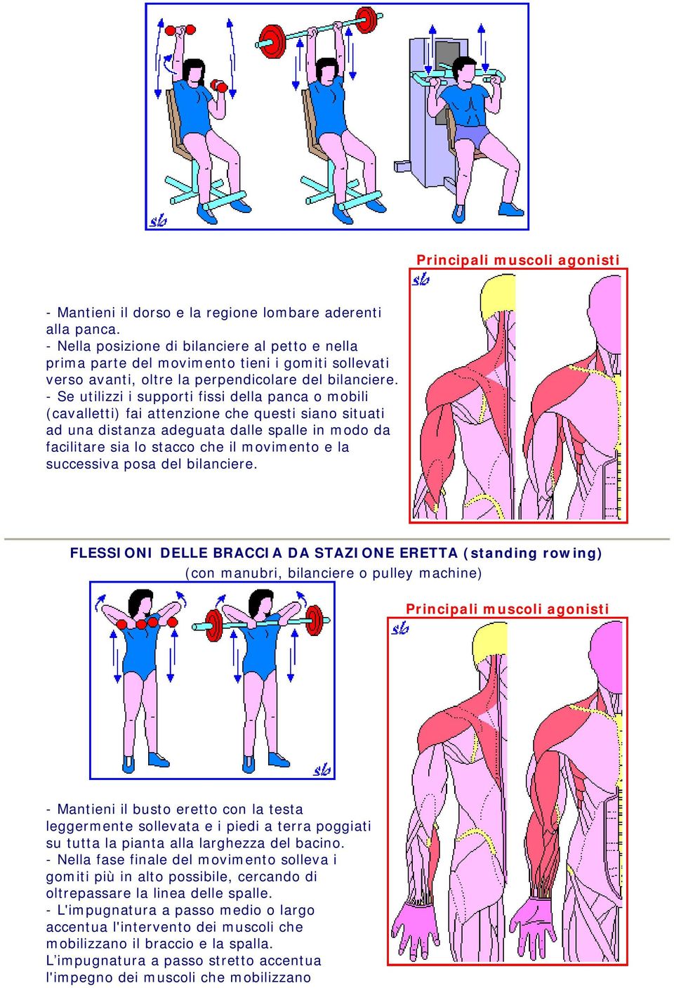 - Se utilizzi i supporti fissi della panca o mobili (cavalletti) fai attenzione che questi siano situati ad una distanza adeguata dalle spalle in modo da facilitare sia lo stacco che il movimento e