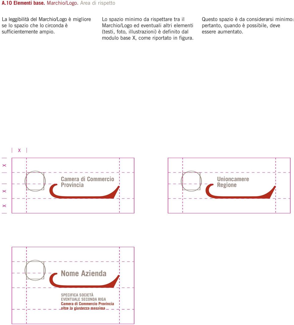 Lo spazio minimo da rispettare tra il Marchio/Logo ed eventuali altri elementi (testi, foto, illustrazioni) è