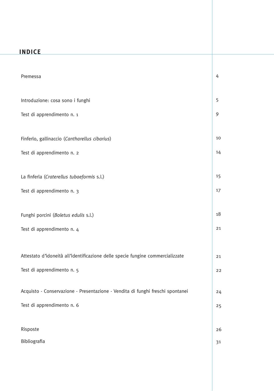 l.) Test di apprendimento n. 4 18 21 Attestato d idoneità all identificazione delle specie fungine commercializzate Test di apprendimento n.