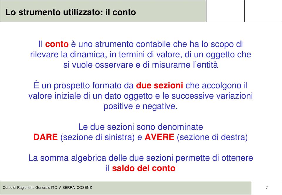 dato oggetto e le successive variazioni positive e negative.