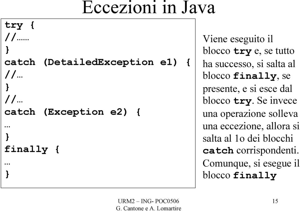 finally, se presente, e si esce dal blocco try.