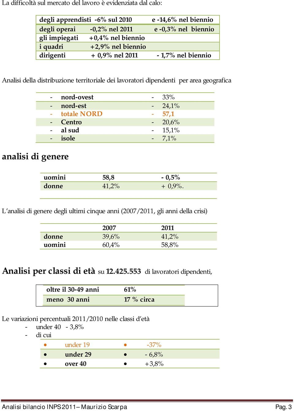 nord-est - 24,1% - totale NORD - 57,1 - Centro - 20,6% - al sud - 15,1% - isole - 7,1% uomini 58,8-0,5% donne 41,2% + 0,9%.