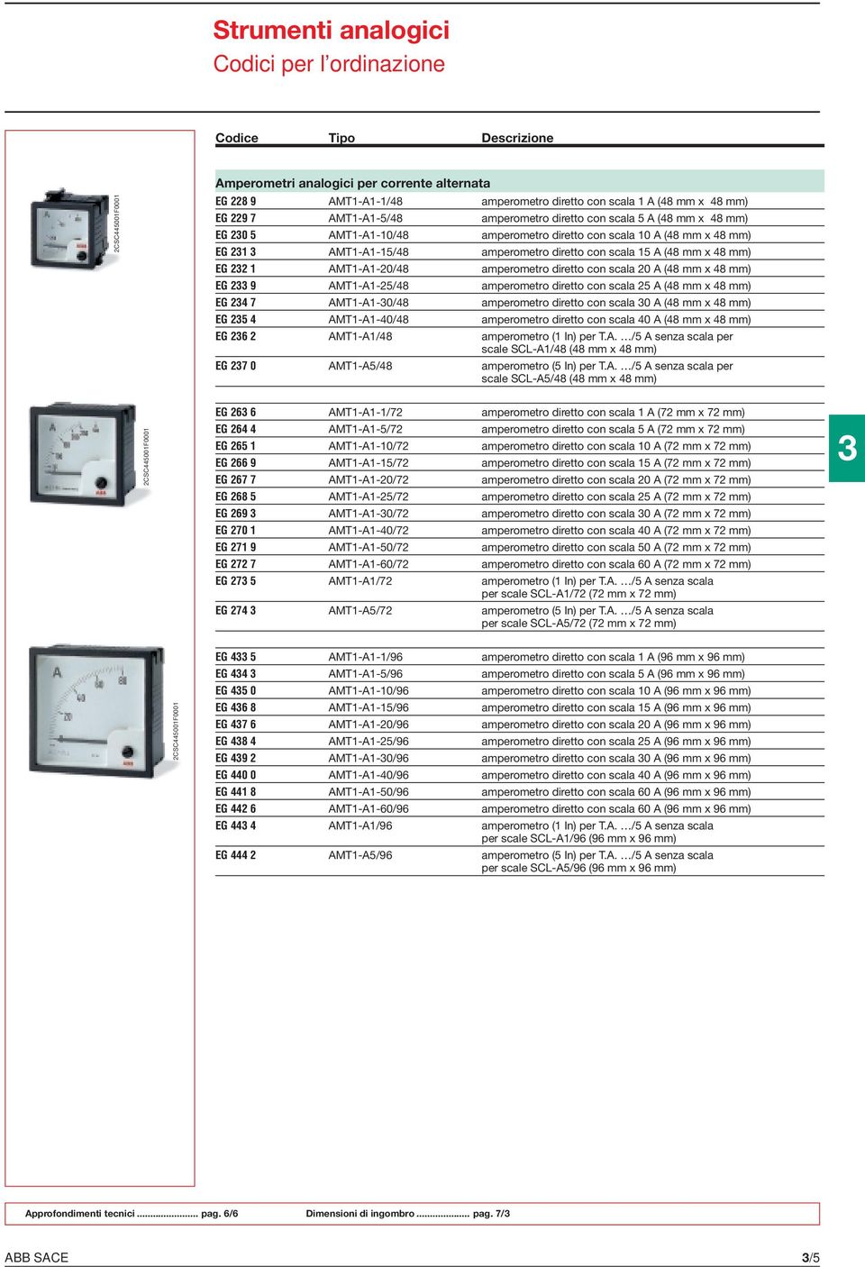 mm x 48 mm) EG 232 1 AMT1-A1-20/48 amperometro diretto con scala 20 A (48 mm x 48 mm) EG 233 9 AMT1-A1-25/48 amperometro diretto con scala 25 A (48 mm x 48 mm) EG 234 7 AMT1-A1-30/48 amperometro