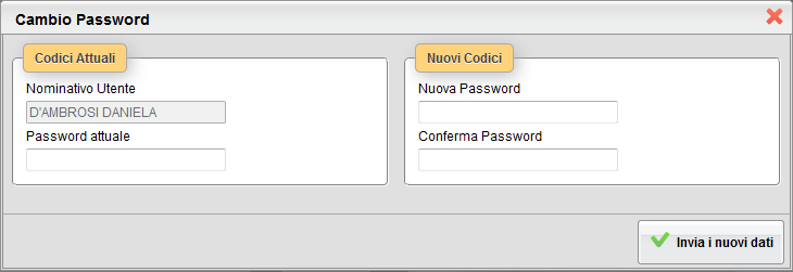 Utilità Cambio Password Tramite questa funzione è possibile cambiare in qualunque momento le credenziali di accesso