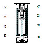 GUIDA TECNICA porte - tipologia con profilo a tre vie Porta scorrevole centrale A particolare A detail A Porte scorrevole in vetro ad altezza totale da pavimento a soffitto, contenuta all interno